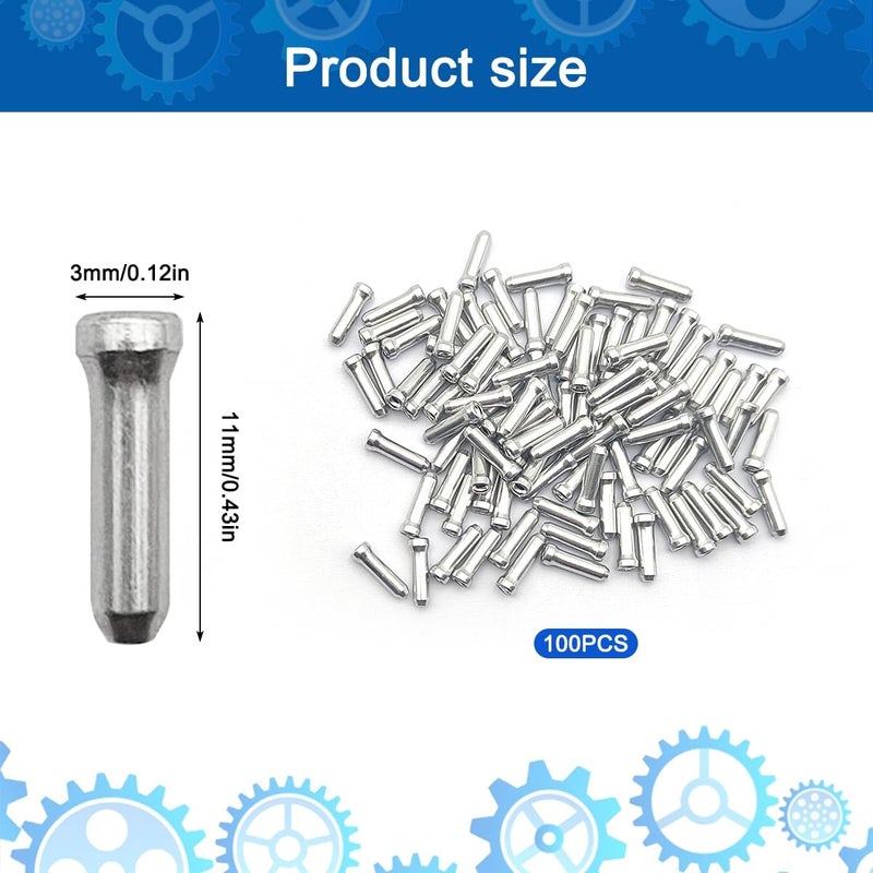 CKANDAY 100 Pcs Bike Cable End Caps, Silver Cable End Crimps, Derailleur Cable Tips, Bike Brake Cable End Tips, Alloy Bicycle Wire End Caps, Brake Tips Shifter for Road Mountain Bicycle - Image 2